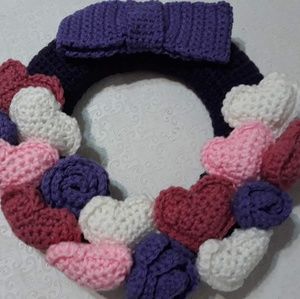 Crochet handmade heart and flowers  wreath
